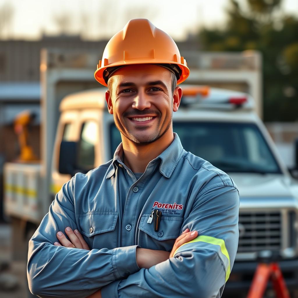 A contractor on a jobsite with organized tools and equipment